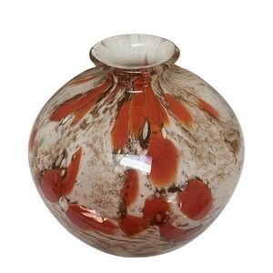 French La Rochere Studio Art Glass Vase Cased Orange Brown Bubbles 7”X7” Signed